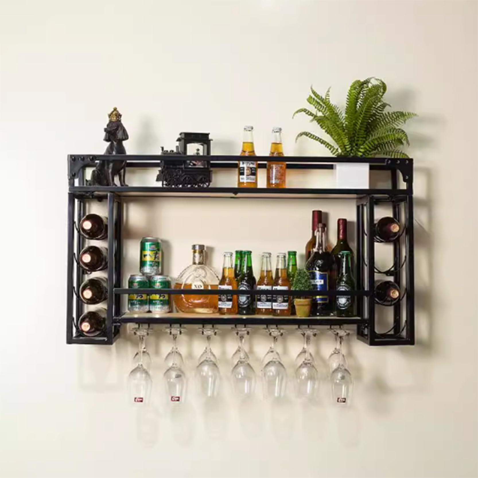 Présentoir à vin mural noir au design épuré pour salle à manger haut de gamme