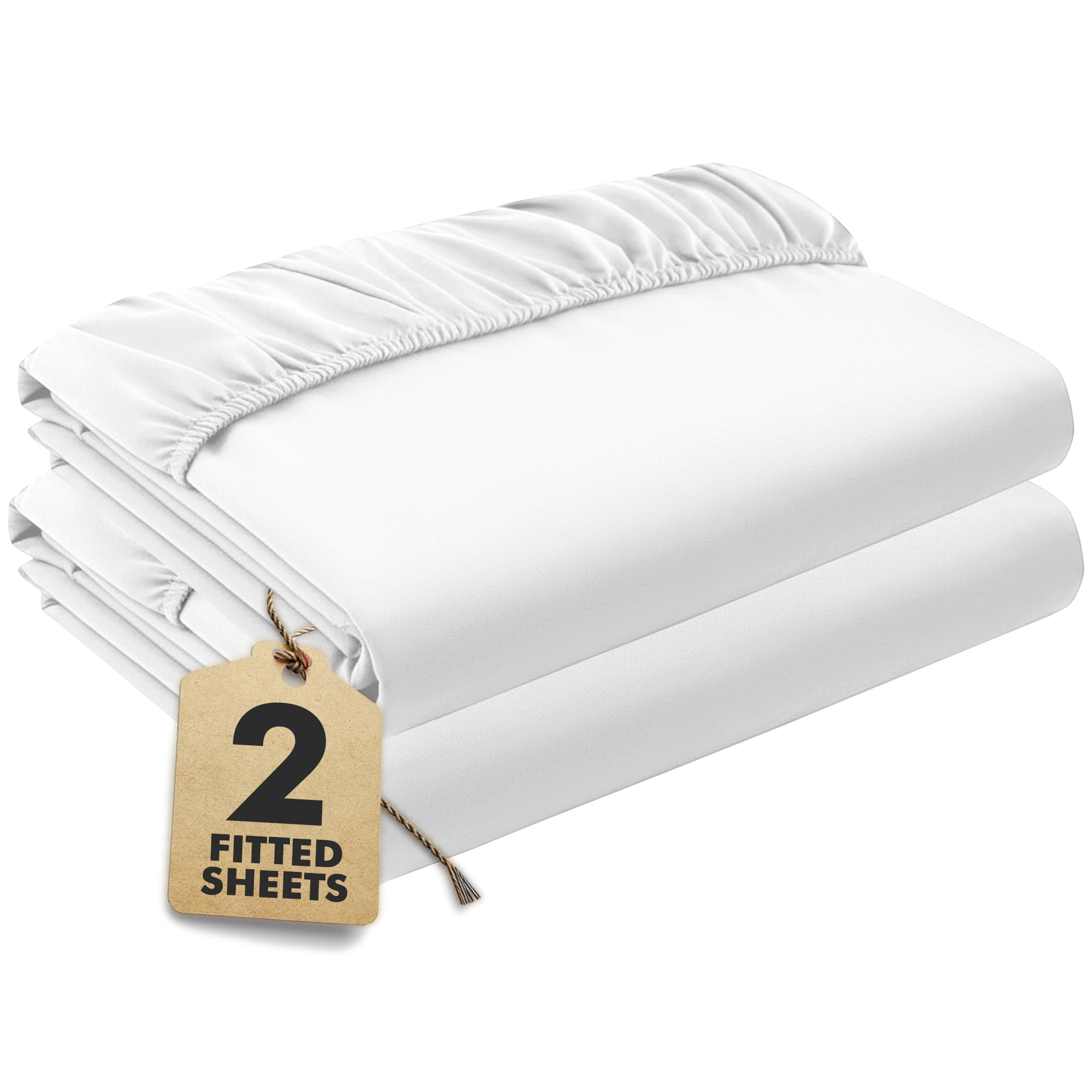 White Fitted Sheet King Beds (150×200 cm, Deep 35 cm) – Pack of 2 Soft Microfibre Elasticated Cover – Breathable, Durable & Easy Care Bottom Sheet