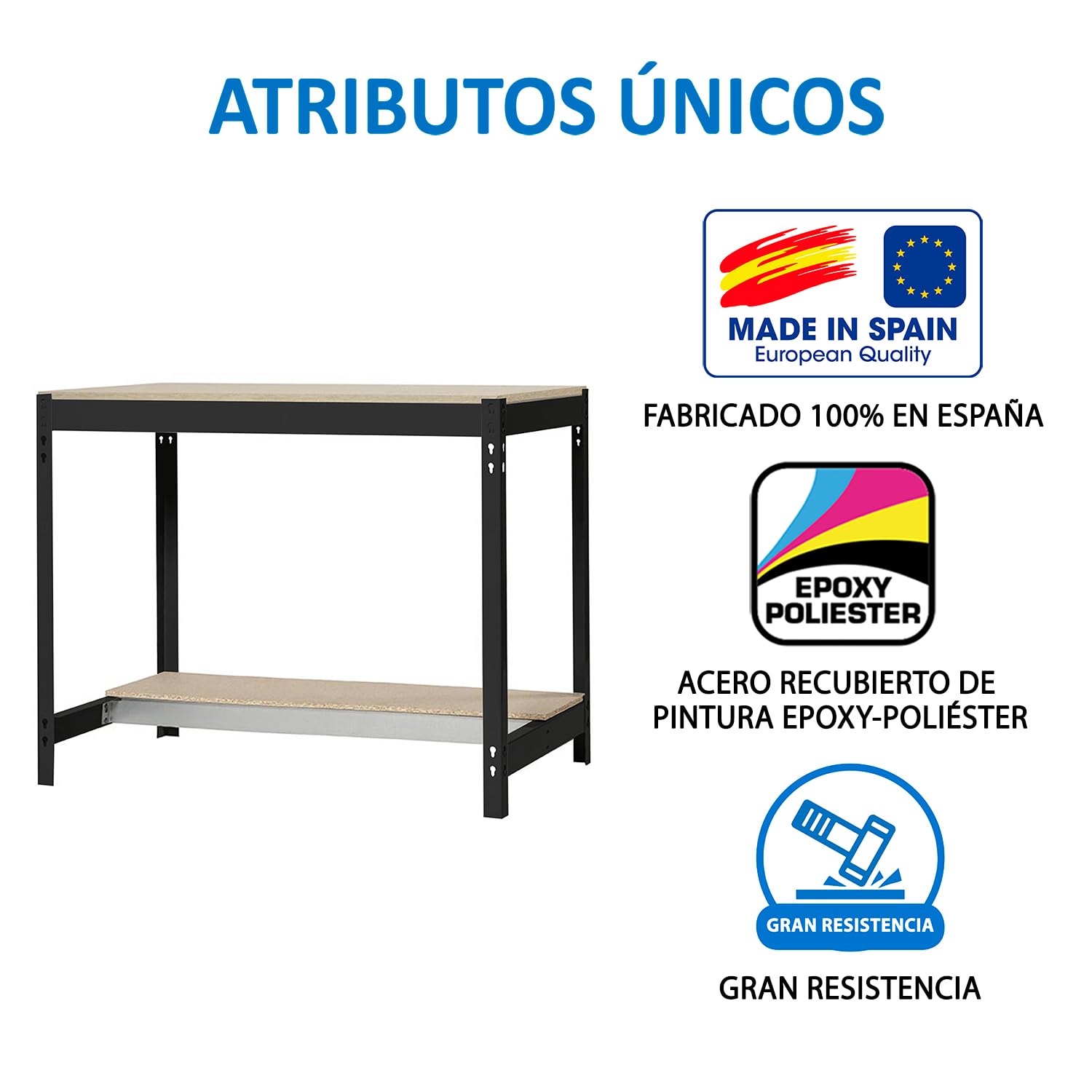 SimonRack Banco de Trabajo Taller, Capacidad Carga 600 kg, 842x1210x910 mm, Mesa de Trabajo, Antracita/Madera - BT0