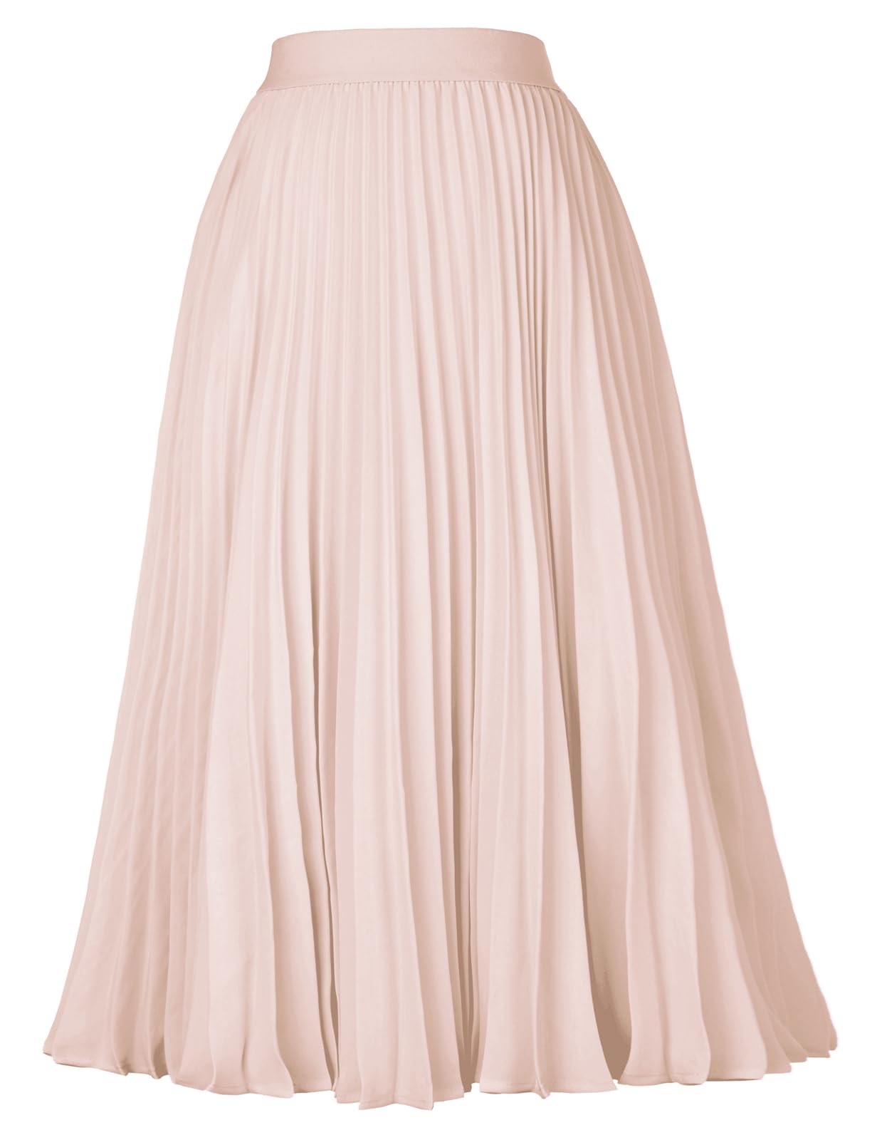 GRACE KARIN Pleated Midi Skirt for Women,Chiffon Elastic High Waist Knee Length Skirts,Swing Flare A-Line Outfits