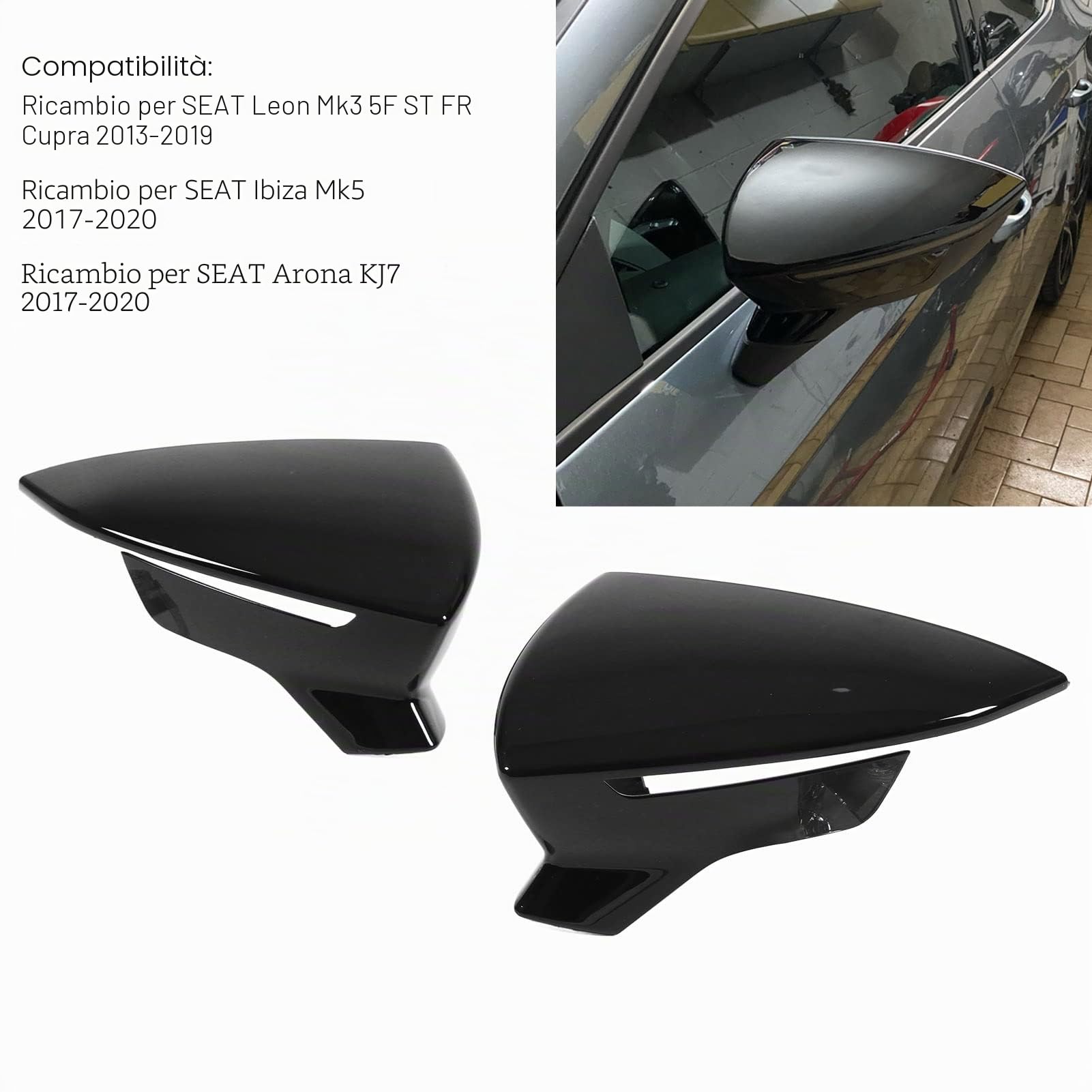 Copri Specchietti Retrovisori Esterni Coppia Copri Specchietti Retrovisori di Ricambio per Seat Leon Mk3 5F ST FR Cupra 2013‑2019(Nero Brillante)