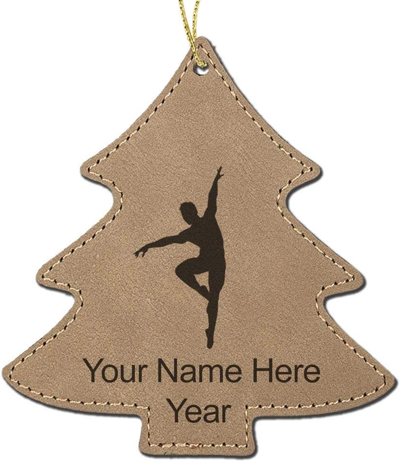 LaserGram Personalized Christmas Ornament, Ballet Dancer Man, Faux Leather, Custom Laser Engraved Gift Idea (Tree Shape, Black)