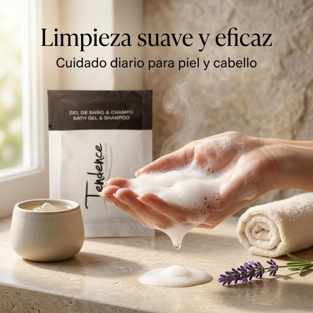 1000 unidades de Gel de Baño y Champú Amenities Hotel – Cosmética Hotelera Ecológica para Hoteles, Casas Rurales y Alojamientos Turísticos | Producto de Bienvenida para Habitaciones y Huéspedes.