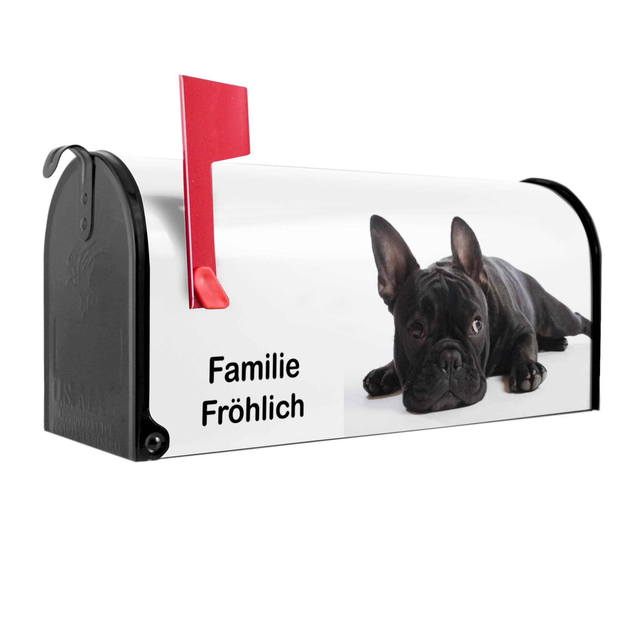 banjado® Amerikanischer Briefkasten - US Mailbox/Letterbox mit Motiv Bulldogge 51x22x17cm - Postkasten Stahl aus Amerika – Briefkasten amerikanisch schwarz pulverbeschichtet