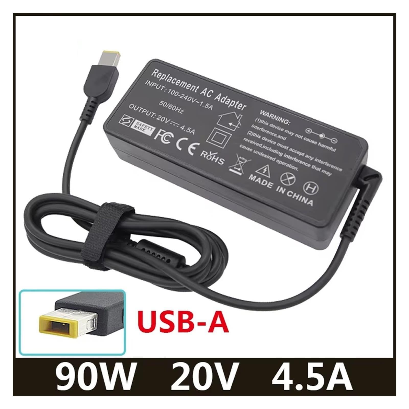 Cargador De Vuelta De OT-APB03 con Pin USB De 20V, 4,5a, 90W, Compatible con ThinkPad,Yoga X1 Ultrabook B40 G50 M4400 M4450 Z50 Z505 Essential G400s G405s(with EU Plug)