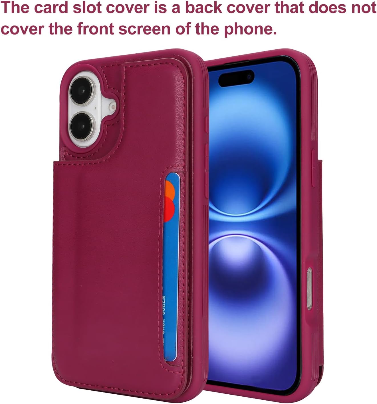 iCoverCase Compatible with iPhone 16 Wallet Phone Case with Card Holder for Women Men, [RFID Blocking] Card Slots PU Leather Protective Wallet Case 6.1 Inch (Rose Red) - Image 3