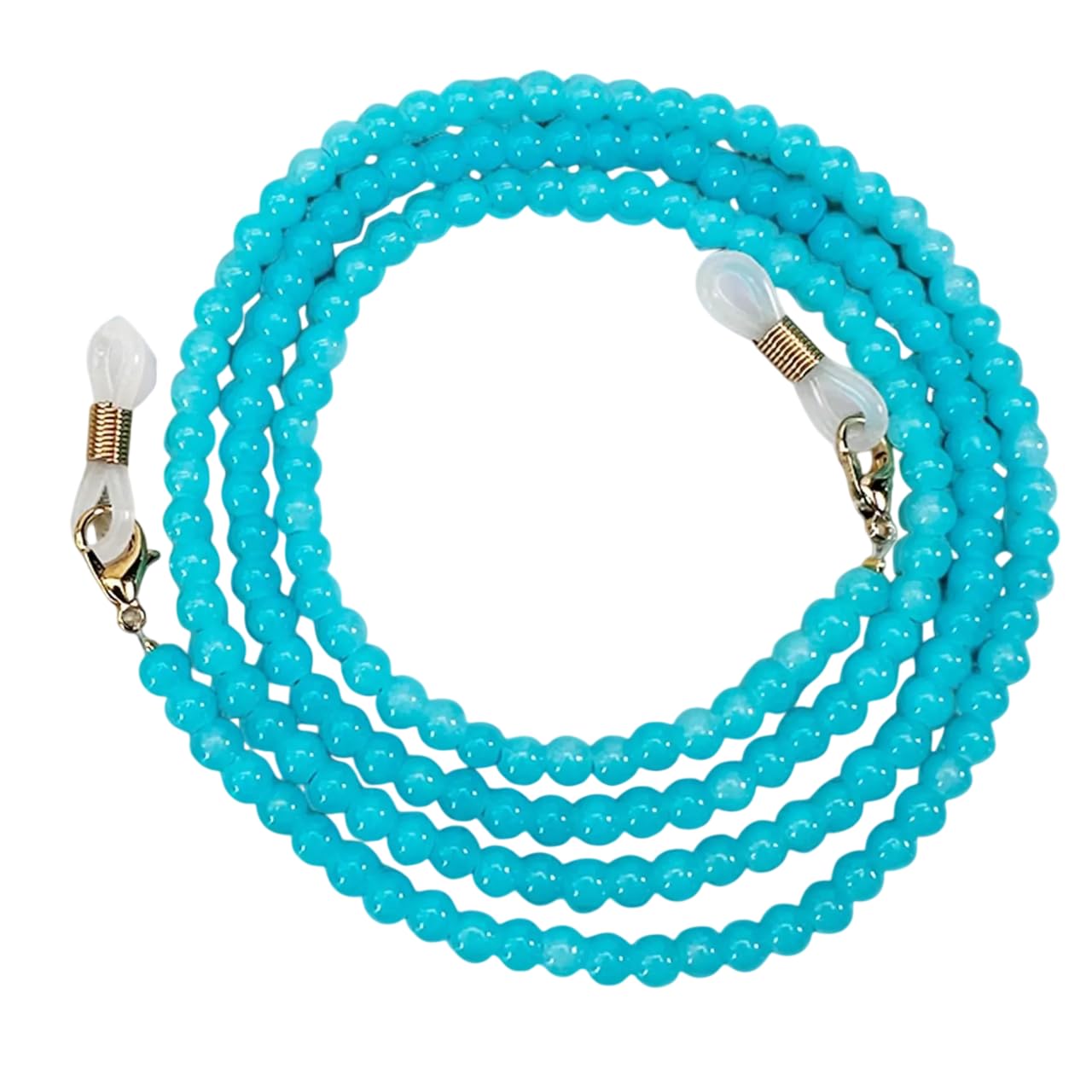 MANBHAR GEMS - 6mm Faux Pearl Eyeglass Strap For Sunglasses Eyewear Chain, 25" Cord Adjustable End Glasses Chain Holder Strap Holder Necklace Retainer for Women and Girl Firozi Colour-image-39