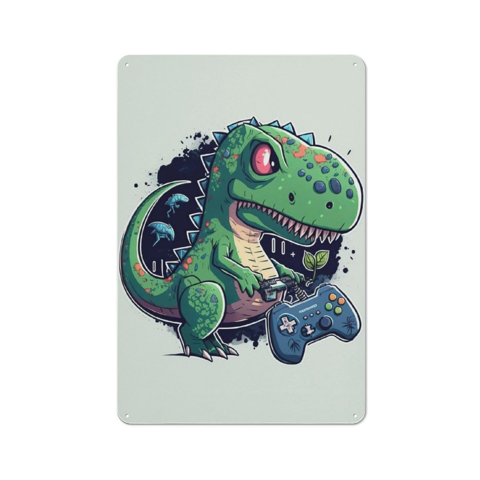 Junmoney Cute Dinosaur Gamer Tin Wall Plaque 30X20cm With For Bar Or Restaurant, Suited To Bar Decor Enthusiasts