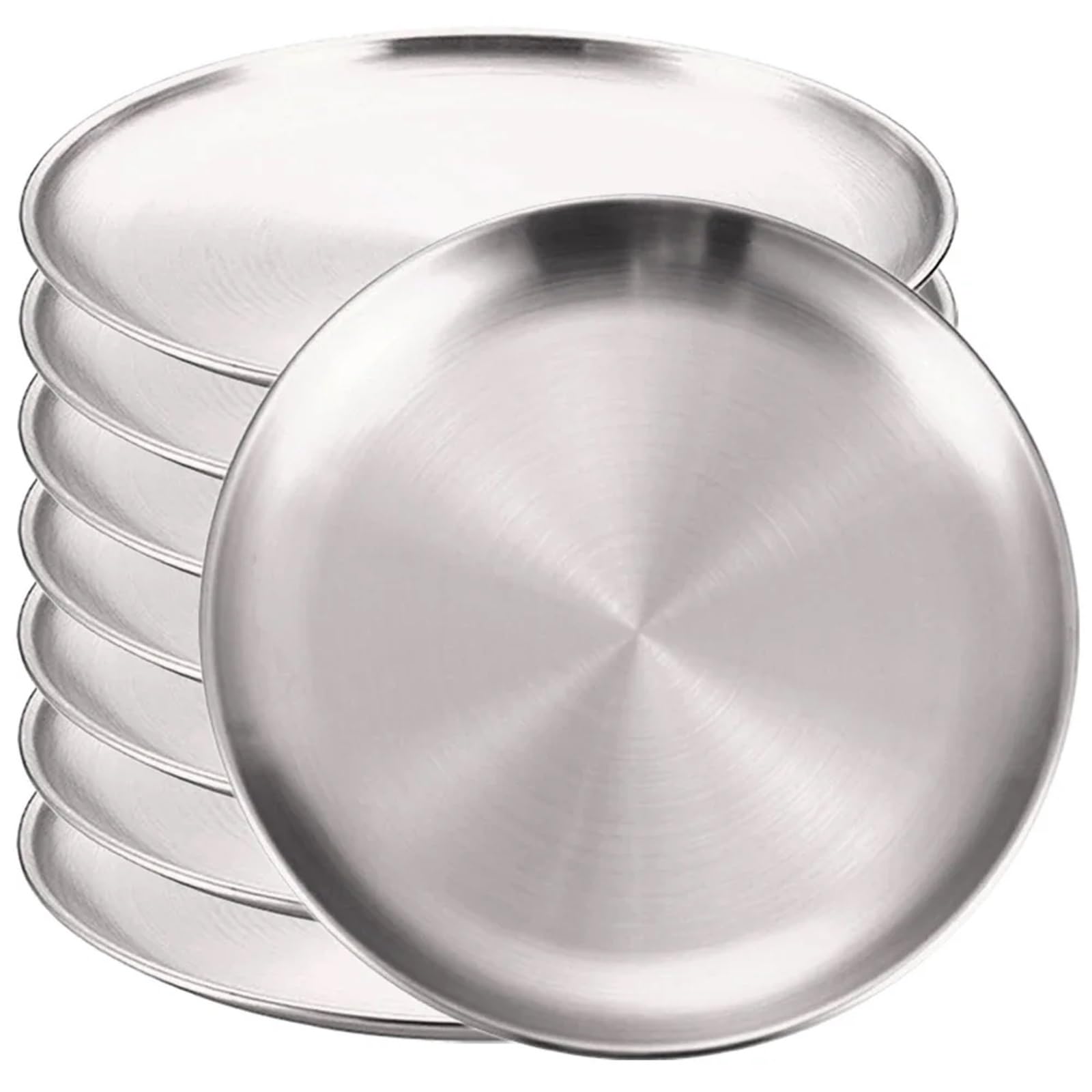 Bandeja de Servicio de Acero Inoxidable 8 Platos Redondos Dorados de Acero Inoxidable 14/17/20/23/26 cm for Camping, Picnic y Cocina(8Pcs Silver 26cm)