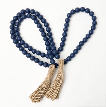 Navy Blue Wood Bead Garland with Tassels