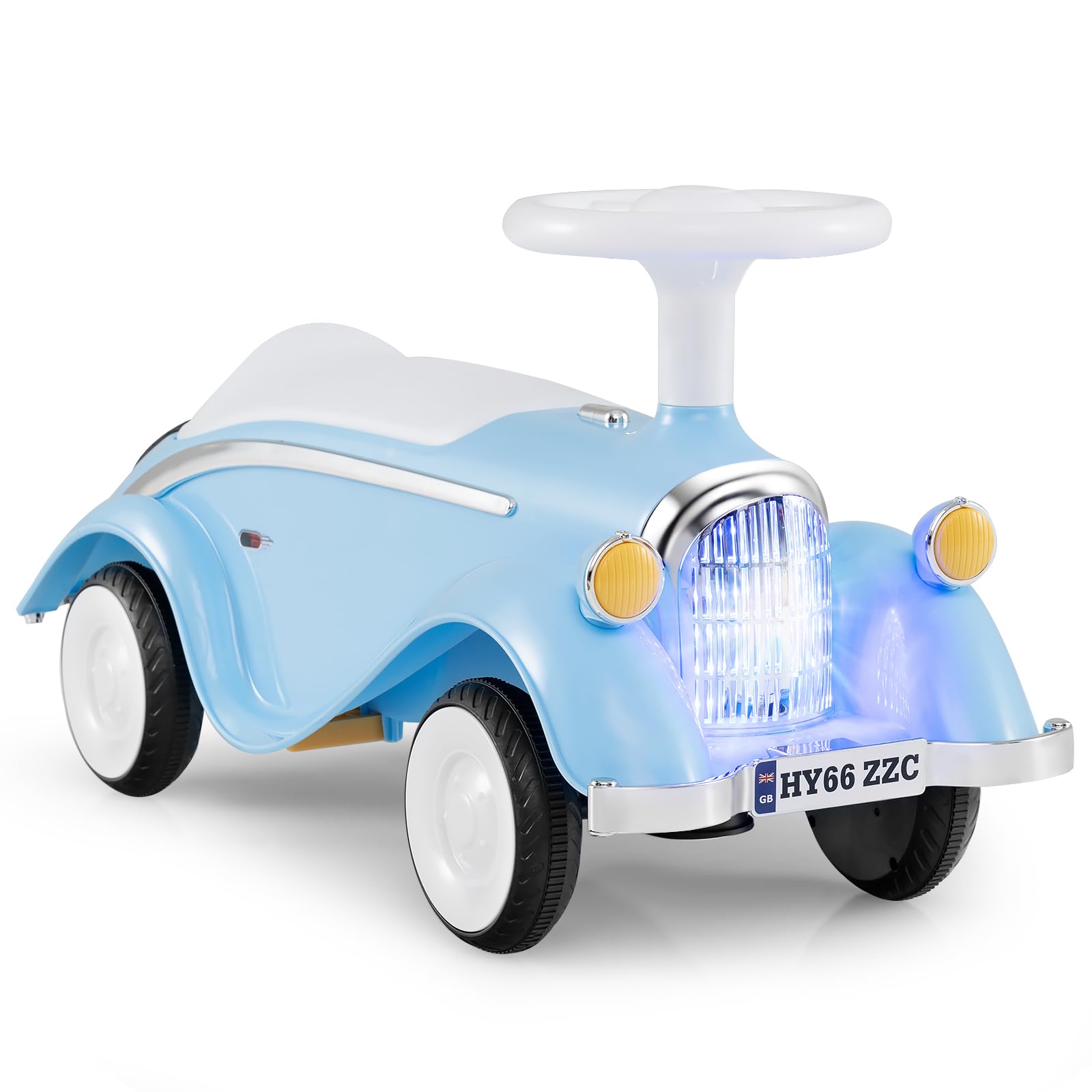 COSTWAY Ride on Car, Toddler Foot to Floor Sliding Car with Steering Wheel, Horn, LED Headlight, Under Seat Storage, Retro Kids Ride on Toy for 19-36 Months (Blue) — image 1