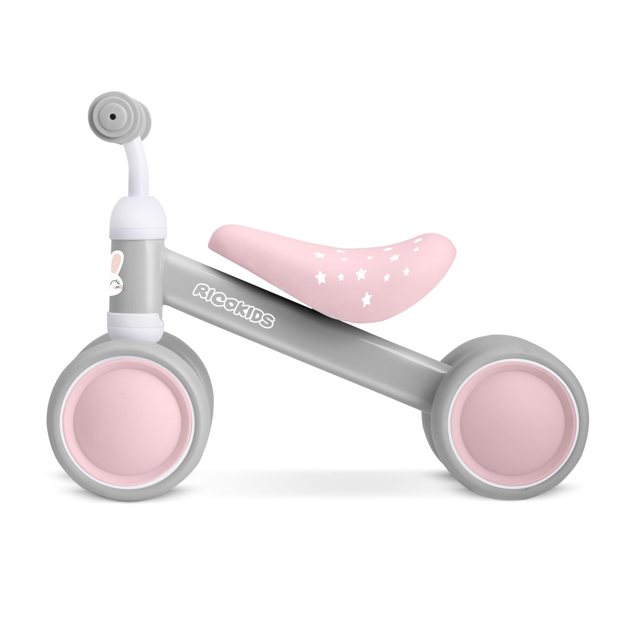 Ricokids Laufrad ab 1 Jahr - Kinderlaufrad Lauflernrad - Dreirad - stabile Stahlrahmen - Ultraleicht - Rosa Grau