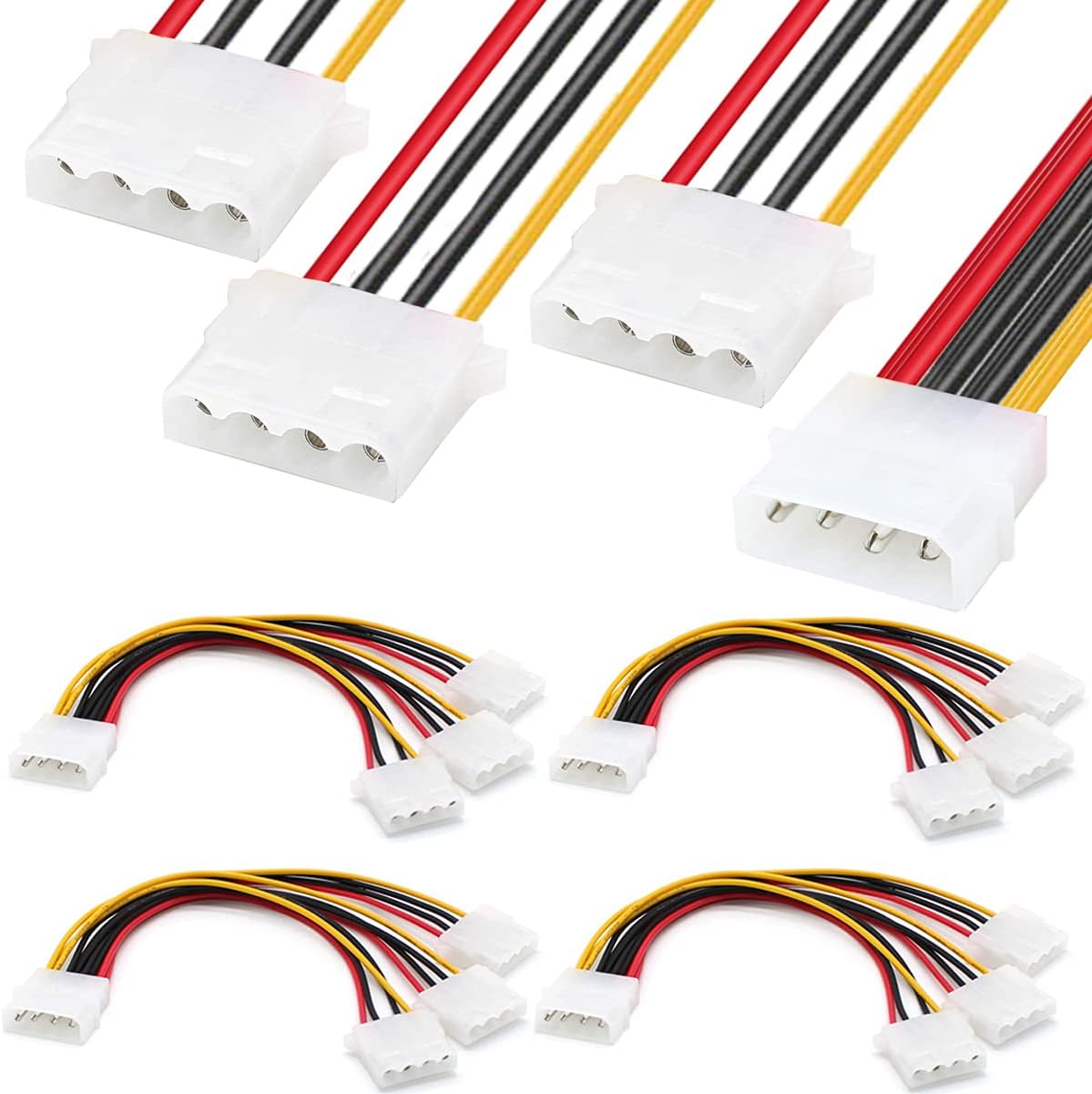 10 Pack LP4 Splitter, LP4 Male to 3X 4 Pin Molex Female Power Adapter Cable, 1 to 3 D Type Large 4 pin IDE Molex Power Connector 7.9 Inch 20CM