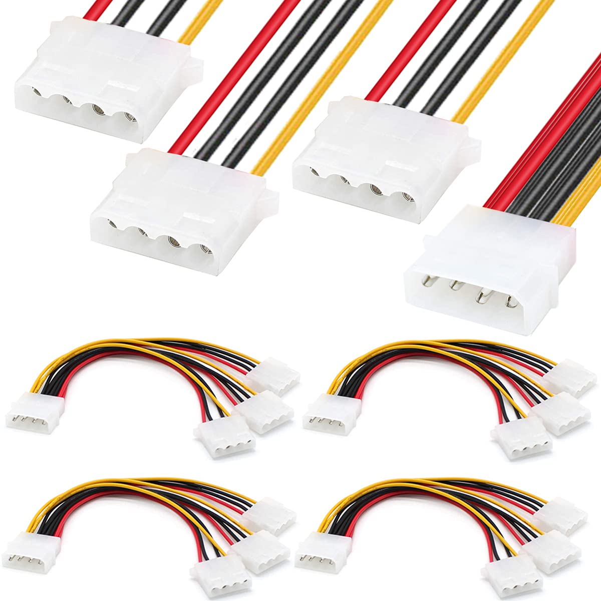 10 Pack LP4 Splitter, LP4 Male to 3X 4 Pin Molex Female Power Adapter Cable, 1 to 3 D Type Large 4 pin IDE Molex Power Connector 7.9 Inch 20CM