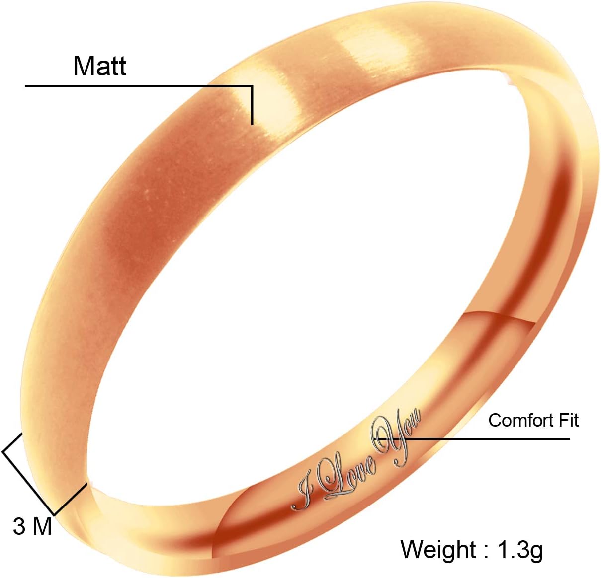 Everstone Women's Matte & Brushed 3MM & 5MM & 7MM Dome Promise Ring Wedding Bands Titanium Ring Color: Rose Gold Engraved I Love You