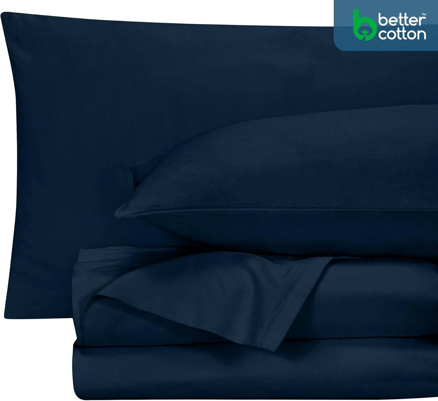 ROYALE LINENS 400 Thread Count 100% American Grown Cotton 4 Piece Sateen Full Sheet Set - 1 Fitted, 1 Flat Sheet, 2 Pillow case - Navy Bedsheet Set - Cooling Cotton Sheets - (Full, Rivera Navy) Rivera Navy Full