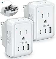 Vista 16 de VINTAR - Paquete de 3 adaptadores de enchufe de viaje europeos, adaptador de enchufe internacional plegable con 2 salidas de CA y 3 puertos USB