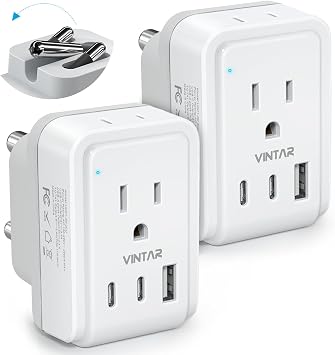 VINTAR Foldable Type M Adapter for South Africa - 2 Pack with AC Outlets & 3 USB Ports, Travel Essentials for US, Namibia, Nepal, Malaysia