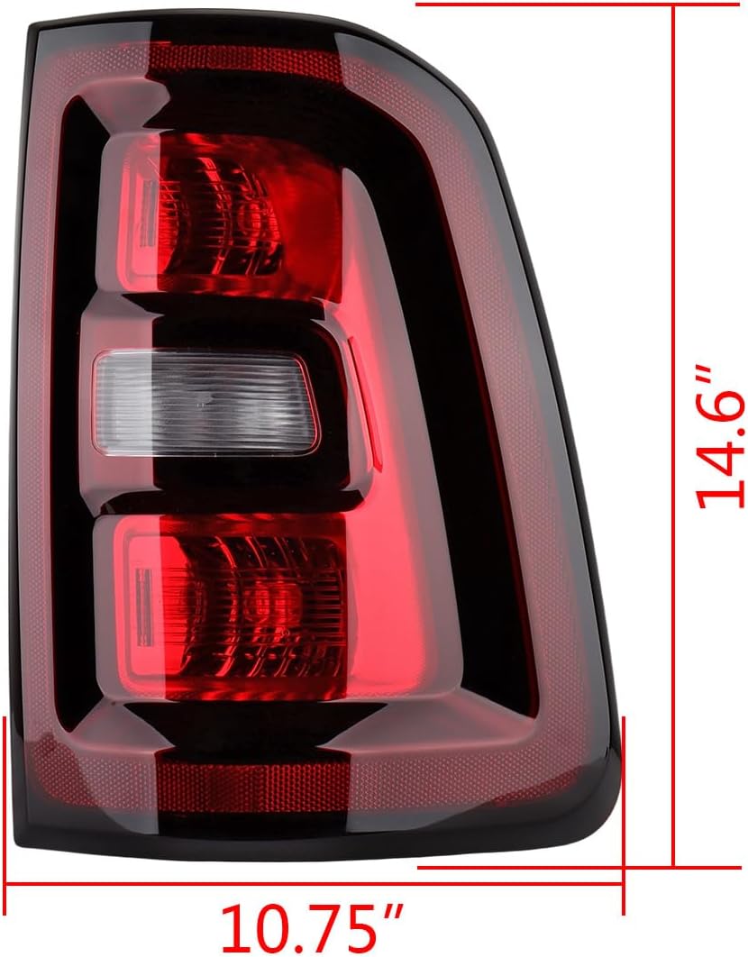 Astra Depot Halogen Smoked Red Bezel Tail Light Assembly Compatible With 2025 2026 Dodge Ram 1500 Rear Lamp Incandescent Rear Light Right Passenger Side 68531046AA, 68531046AB