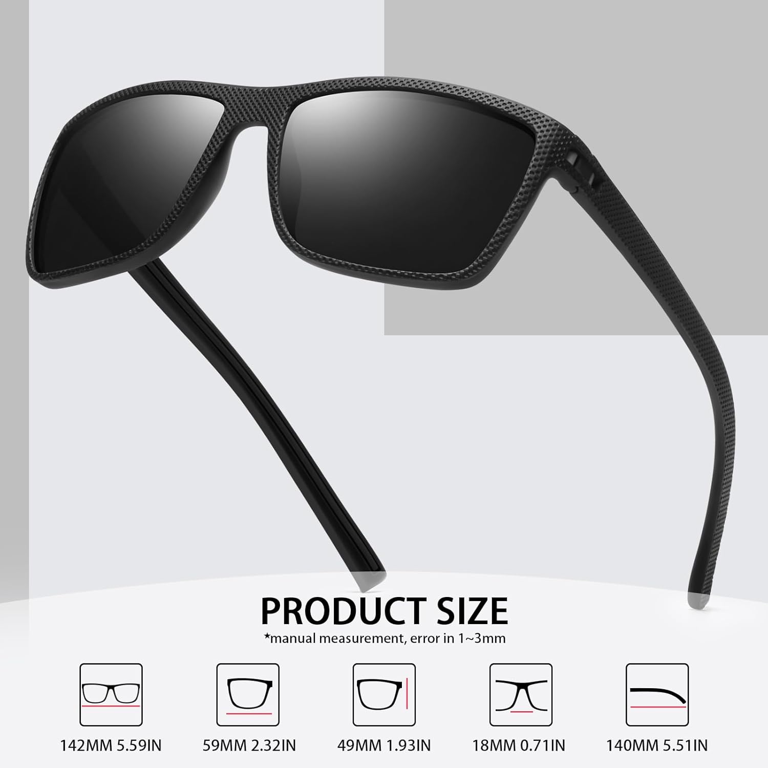 Square Polarized Sunglasses for Men Vintage Style Driving Travel Sun Glasses Lightweight Frame UV Protection Goggles - Image 6
