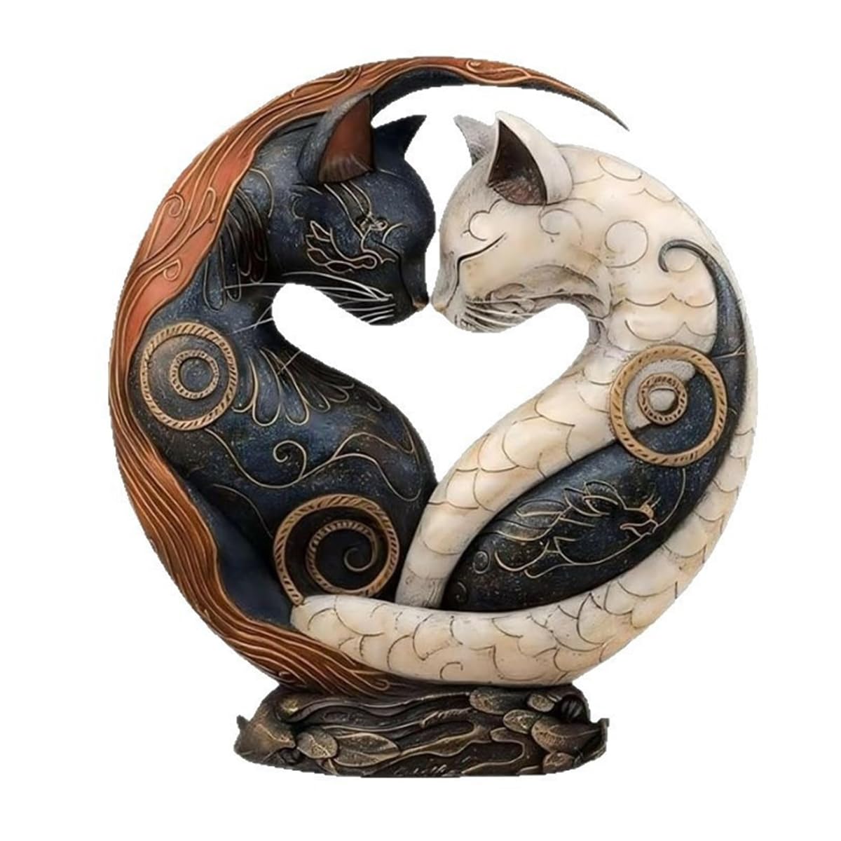 EHOTER Black And White Cat Yin Yang Art Desk Decor Intertwined Cats Intricate Opulent Resin Yin Yang Cats Sculpture For Bookshelf Office Table Gifts For Cat Lovers (1PCS)
