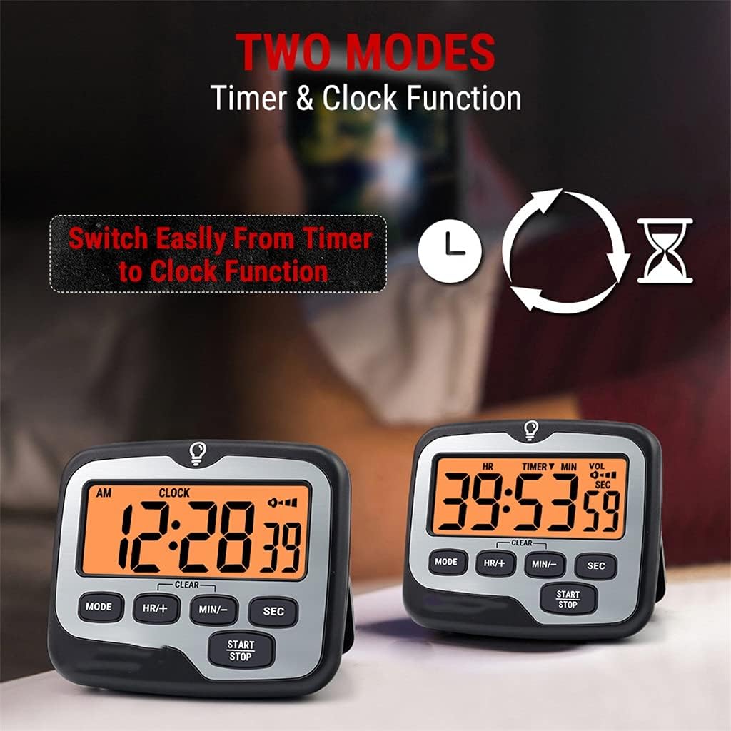 Digital Cooking Kitchen Timer with Large Backlight Display Countup Countdown and Clock Function