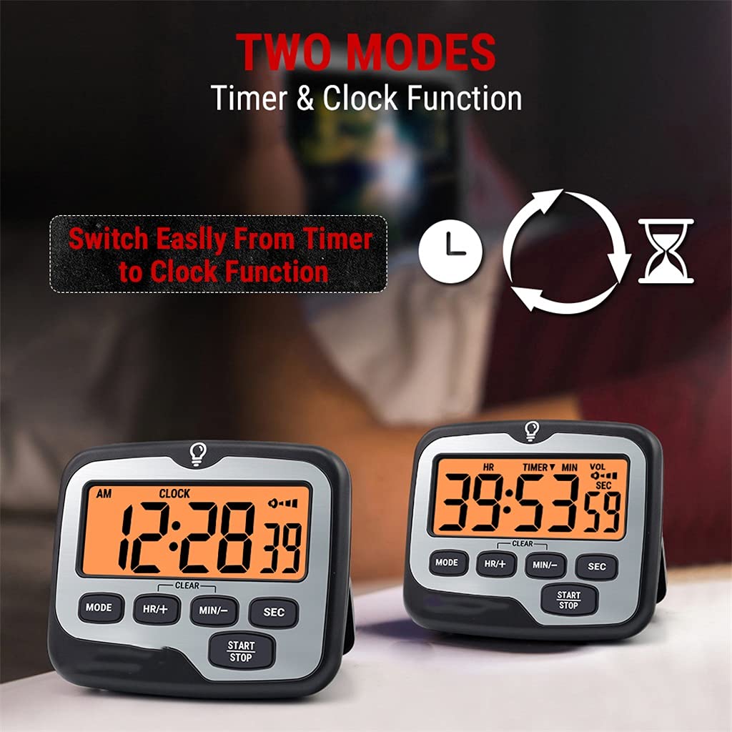 Temporizador de Cocina, Temporizador Digital de Cuenta Regresiva para Cocina, Kit Temporizador de Cocina Digital con Gran Pantalla retroiluminada, Cuenta Regresiva y función de Reloj.