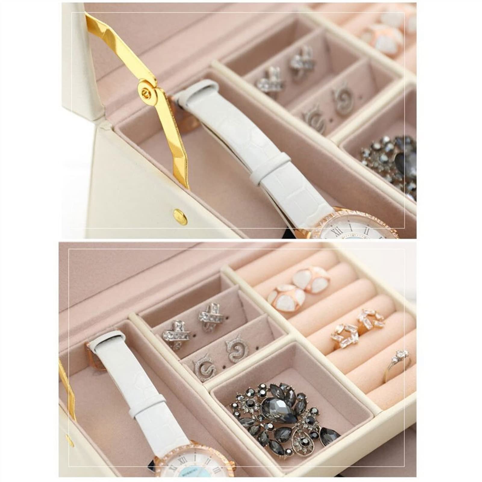 Boîte à Bijoux à 3 Niveaux en Cuir synthétique avec Miroir et Serrure