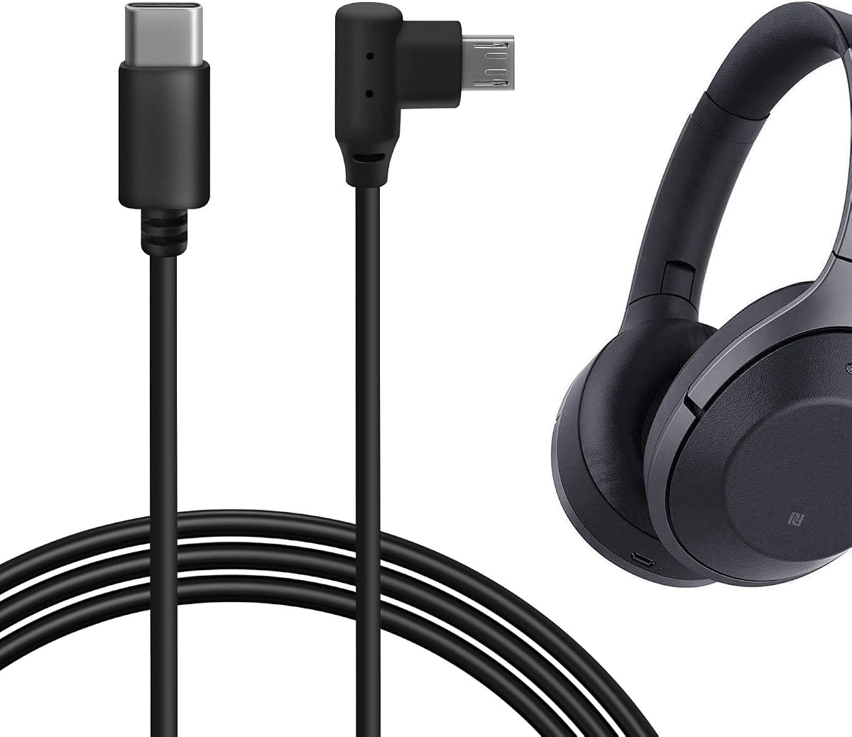 GEEKRIA Type-C Headphones Charger Cable Compatible with Sony WH-H900N, WH-CH700N, MDR-XB950B1/XB650BT, MDR-100ABN, USB-C to Micro-USB Replacement Power Charging Cord (4ft / 120cm)
