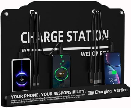 Wall Mounted Cell Phone Charging Station Mobile Phone Charging Station | Fast Charging 8 Device | Compatible with iphone ipad Smartphone Tablets Port | Great for Offices Hotel Hospital Airport Black