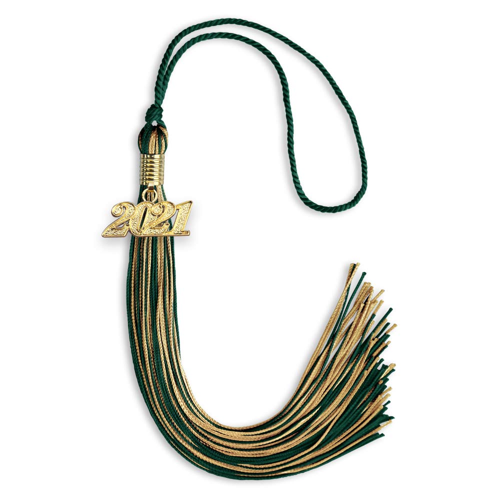 Endea Graduation Mixed Double Color Tassel with Gold Date Drop (Hunter Green/Antique Gold, 2021)