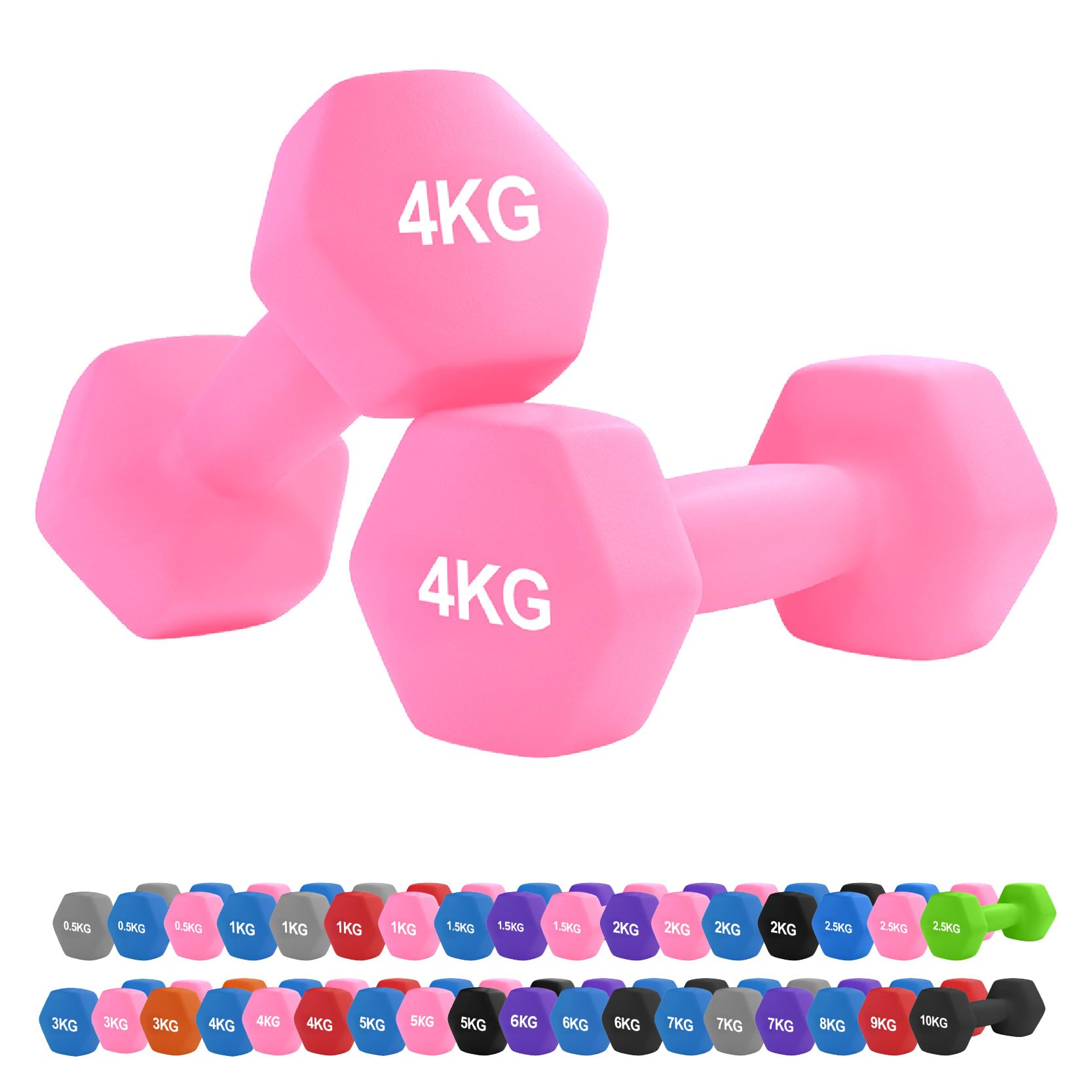 Neoprene Hex Dumbbell Set 0.5–10kg – Non-Slip Comfort Grip Hand Weights for Home Gym, Strength Training, Full-Body Workouts, HIIT, CrossFit, Pilates (4Kg Pair-Pink)