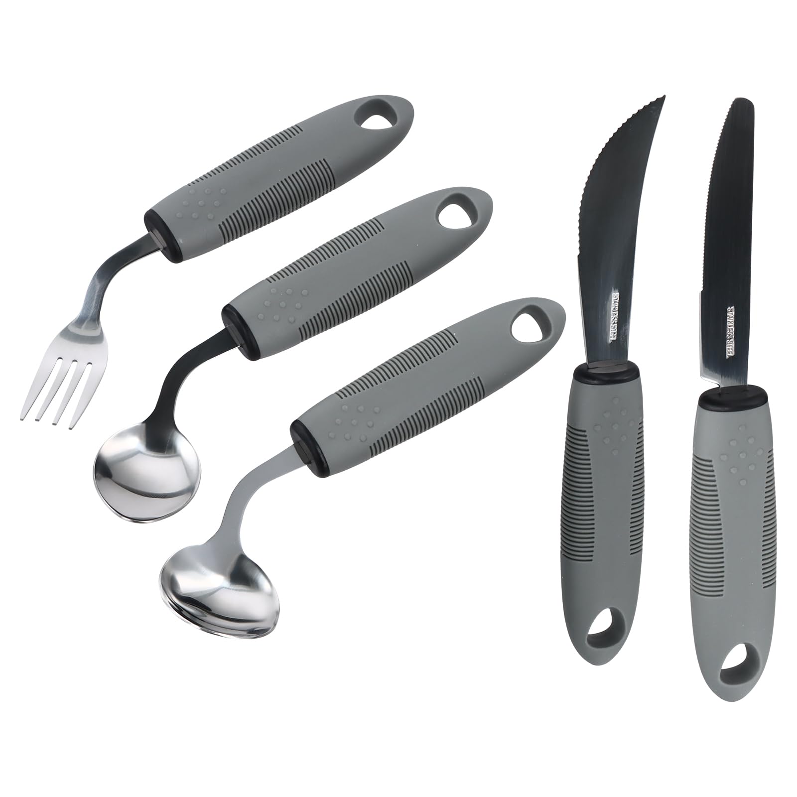 Set de Cubiertos Parkinson para Personas Mayores, 5 Piezas Adaptive Eating Utensils, Antideslizante Cubiertos Easy Grip Acero en Inoxidable para Ancianos, Artritis, Parkinsons y Discapacitados