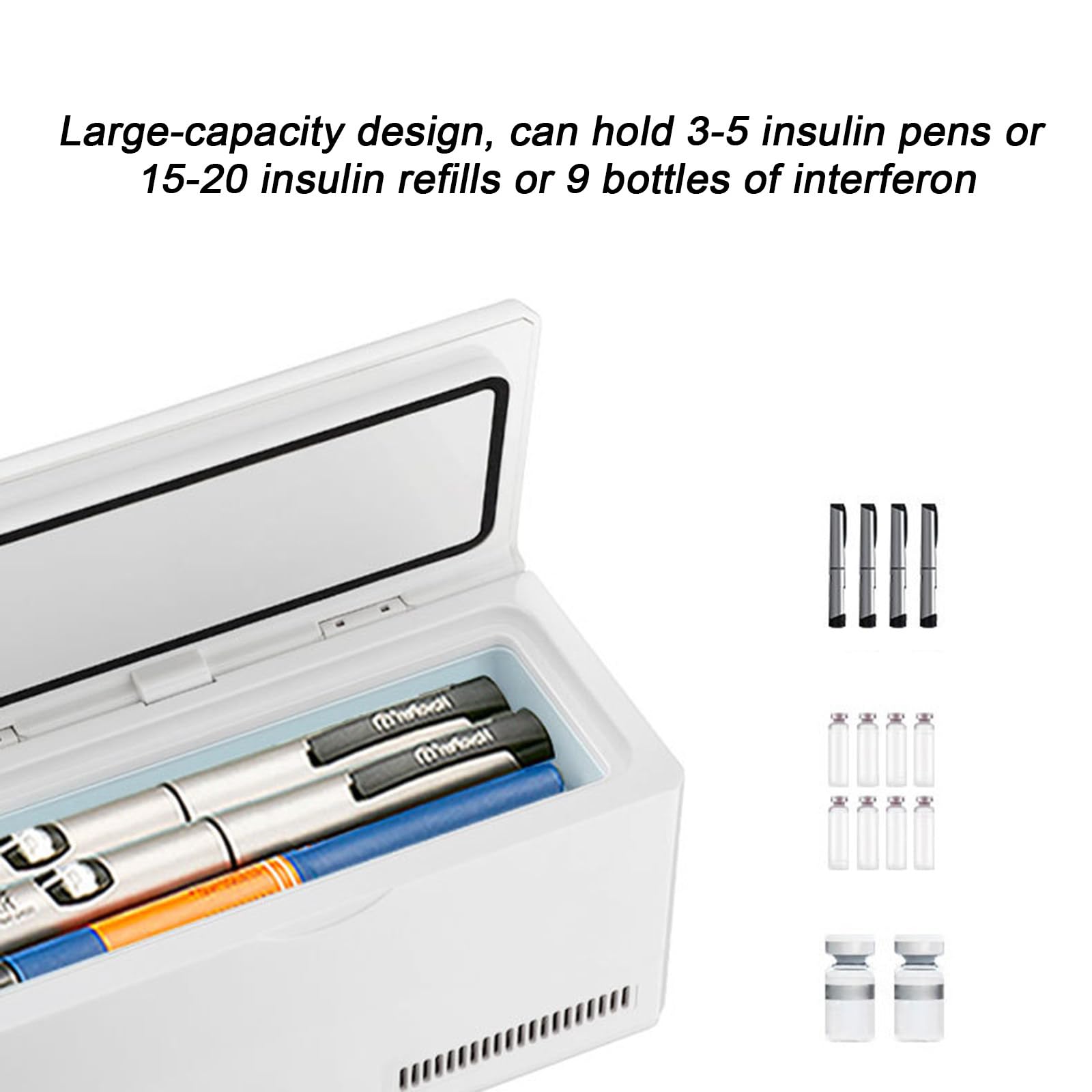NYANS Refrigerador de Insulina para Automóvil, con Temperatura Constante Inteligente de 2-8℃ y Pantalla LED HD, Tiempo de Trabajo de 6-8 Horas, Enfriador de Medicamentos Portátil,2 Battery