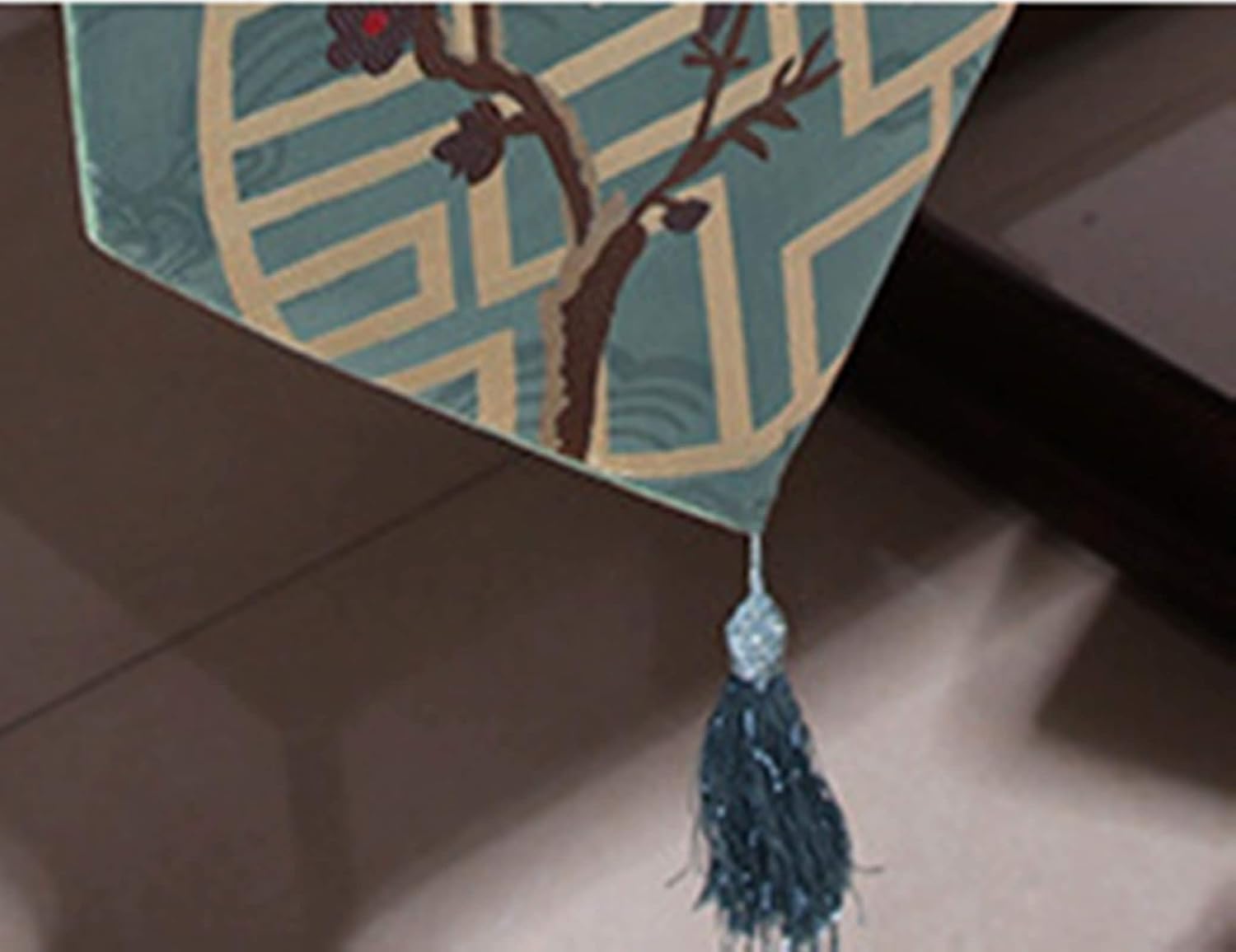 Table Runner Decoration,33x210CM,Flower Pattern with Tassel Home Decor Table Runner Polyester,Table Runner Green