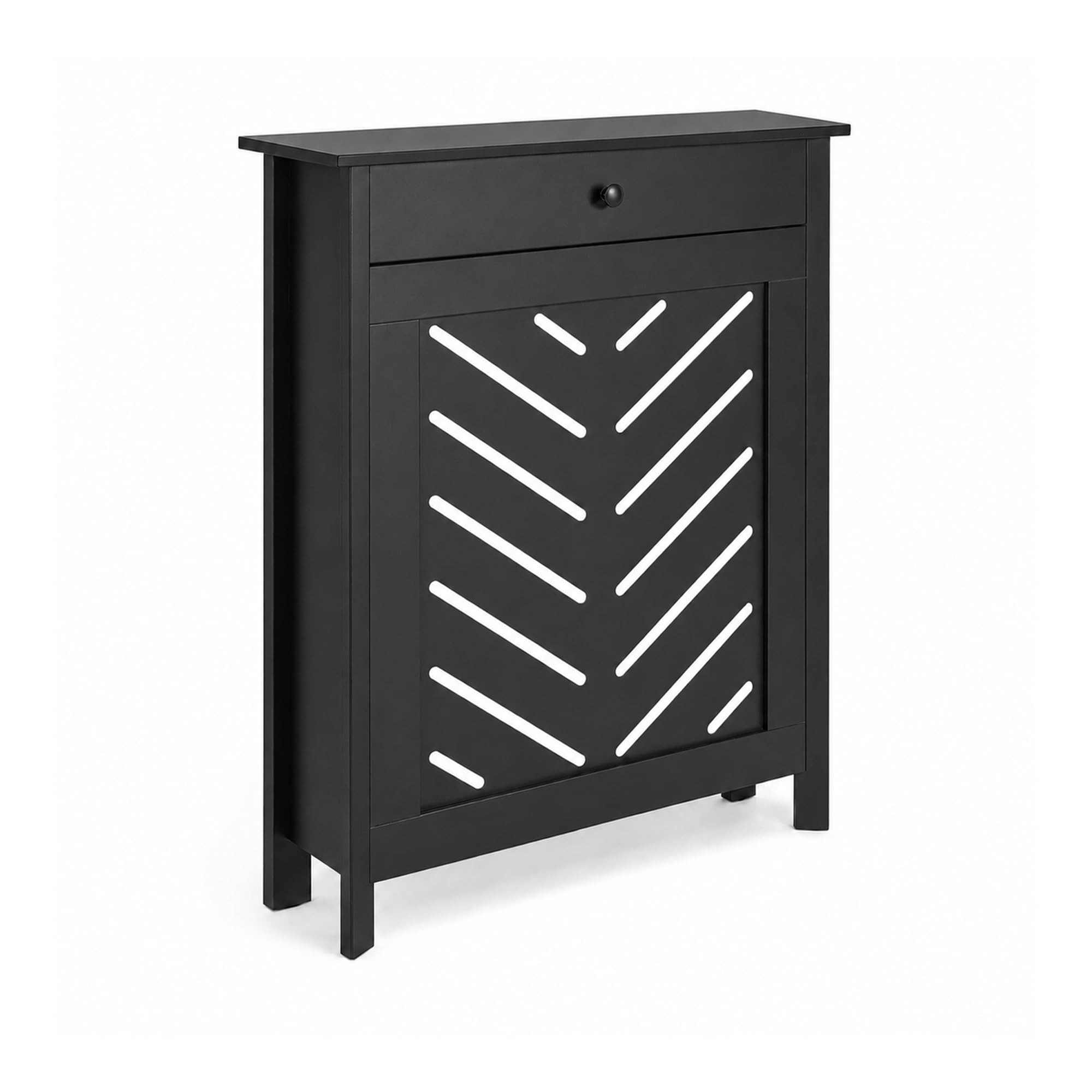 Jack Stonehouse Black Chevron Radiator Cover with Storage Drawers | Sturdy Stylish Modern MDF Wooden Rad Heater Grille Cabinet | Arrow Covering Slats Ventilation Guard (Small Chevron)