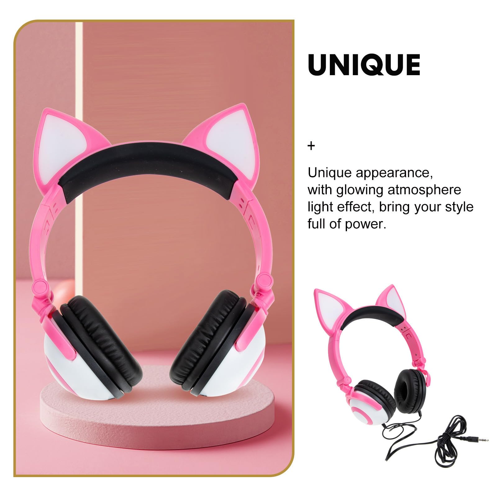 CALLARON Cuffie per Orecchie da Gatto Luminosi, Design Ergonomico in Pvc, Auricolari Pieghevoli Microfono, Adatte per Ragazzi e Ragazze, Plug da 3.5mm