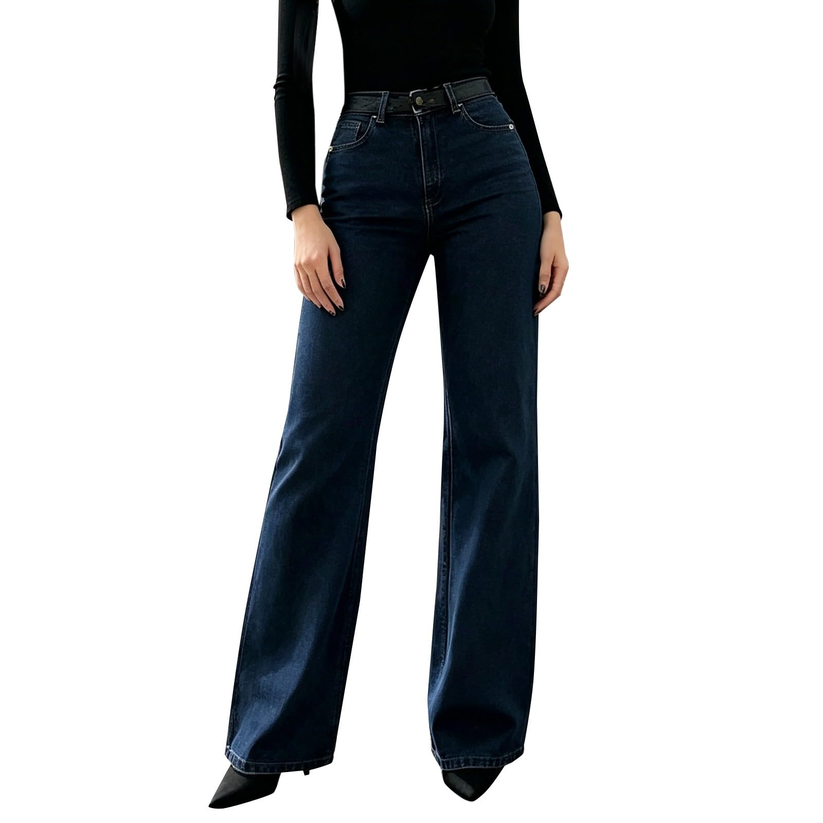 Jeans Donna Elasticizzati Curvy Jeans Elasticizzati Gamba Larga Curvy Pantaloni Baggy Larghi Casual Moda Pantaloni Denim Vita Alta Leggeri Wide Leg Tempo Libero Pantalone Palazzo Comodi Oversize