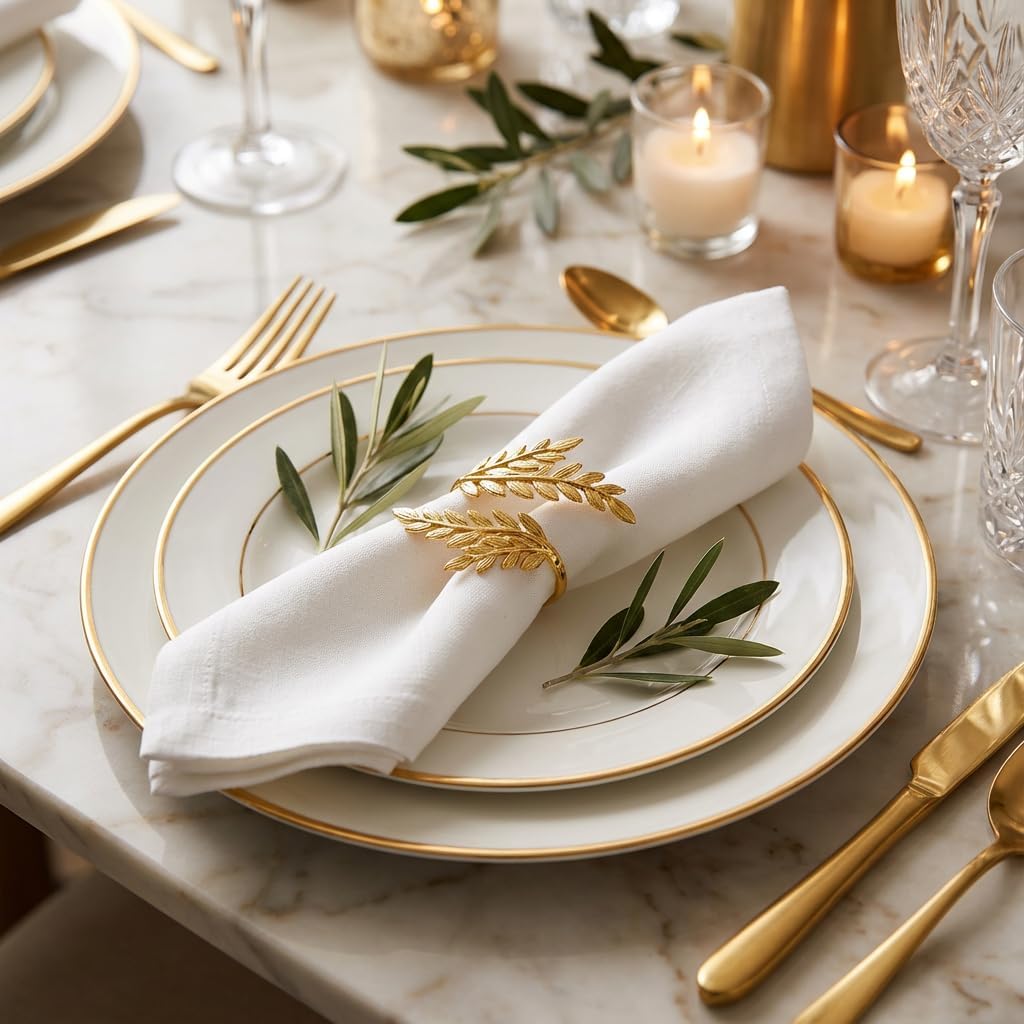 Gold Napkin Rings, 2" Metal Wheat Napkin Holders for Elegant Table Decor, Shiny Finish Rust-Resistant Design for Hosts Caterers Event Planners Fall Wedding Thanksgiving Dinner Party Setting (32 Pcs)
