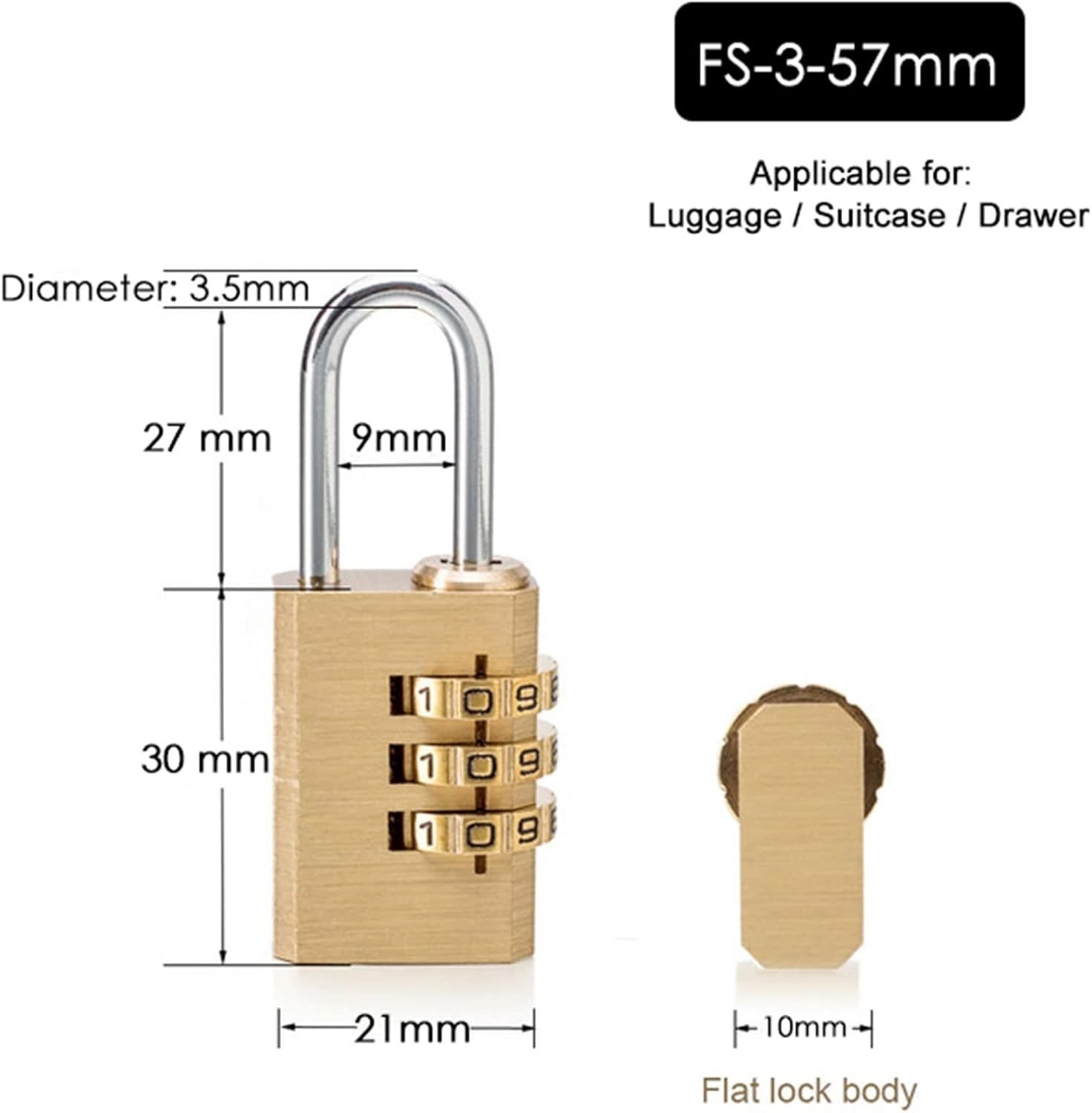 Solid Brass Copper Security Padlock Password Combination Code Lock for Suitcase Drawer Lock 1Pcs(FS-3-57)