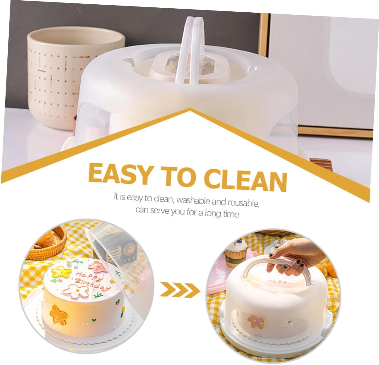 Portable 8-inch White Elevated Cake Box with Handle Reusable round Cake Carrier for Birthday Storage and Outdoor Transport