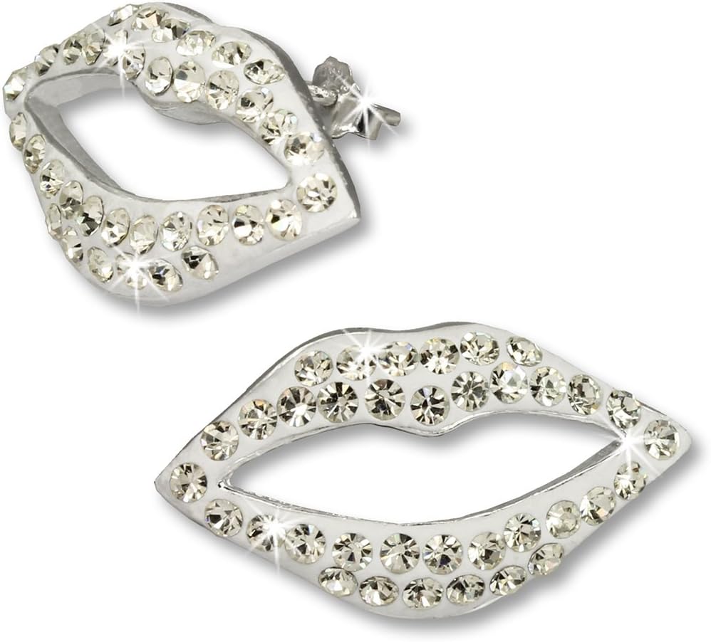 SilberDream Glitter Earring white lips, Swarowski Elements, 925 Sterling Silver GSO214W