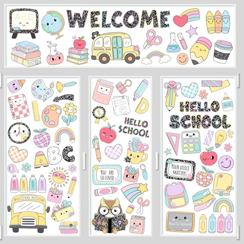 Marhpveua 90 Pcs Pastel Back to School Window Clings
