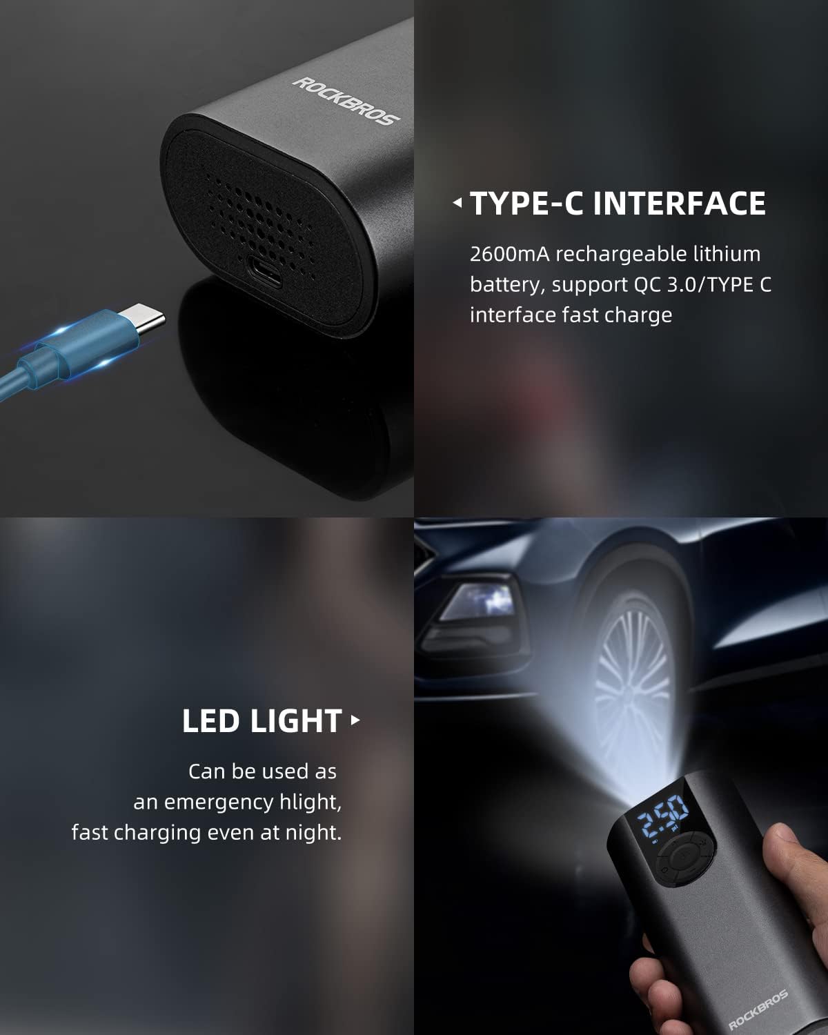 ROCKBROS Portable Electric Air Pump A8 with various preset modes