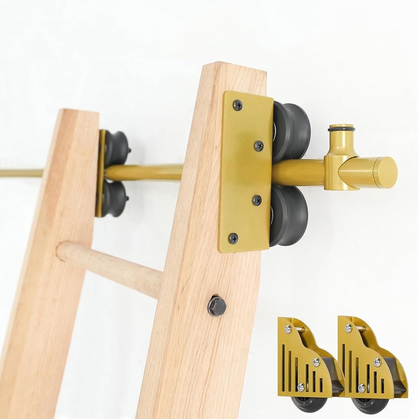 DONGGANSHI 3.3ft-24ft Gold Round Tube Mobile Ladder Tracks | Sliding Library Ladder Hardware Kit(Ladder Not Included)| Rolling Track System with Braking Floor Rollers(3.3ft/100cm Track Kit)