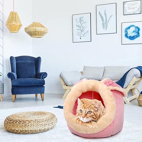 Miniatura 7 de Camas para gatos de interior, cama pequeña para perros con parte inferior antideslizante, cueva para gatos pequeños en forma de conejo con juguete