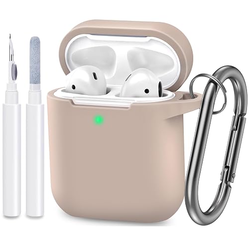 ATUAT Compatible with AirPods Case Cover, Full Protective Silicone Skin Dust-Proof Designed for Apple AirPods 1st 2nd Generation with Keychain, Front LED Visible, Tan/Milk Tea