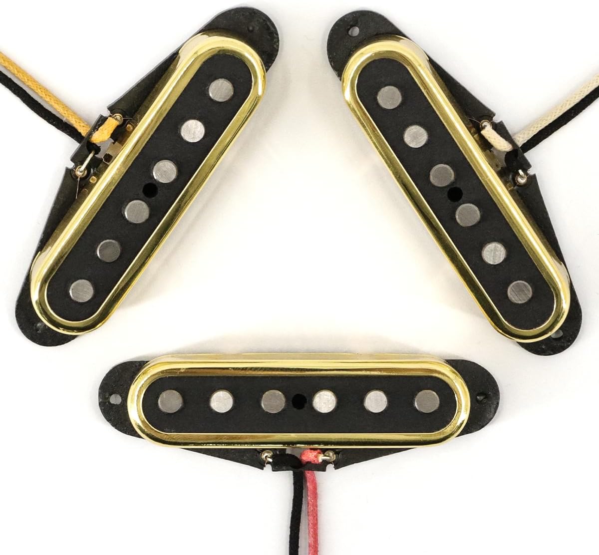Alnico 5 ST Pickup Single Coil Pickups Open Style Neck/Middle/Bridge Pickup Set for Stratocaster Electric Guitar Parts Replacement (Gold Cover)