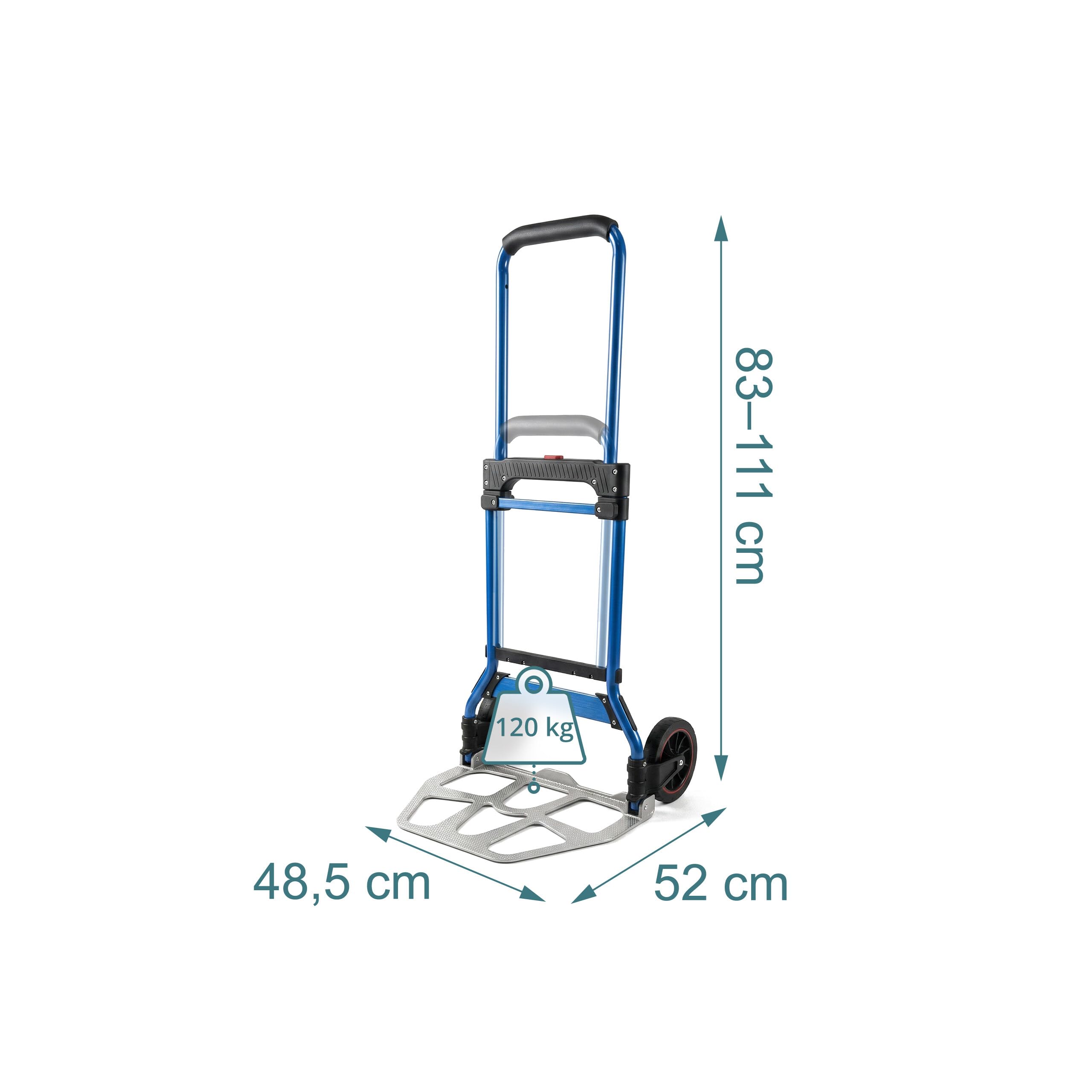 Relaxdays Sackkarre klappbar, bis 120 kg, HBT: 111x52x48 cm, Transportkarre Umzug, mit Teleskopgriff Stahl, Silber/blau