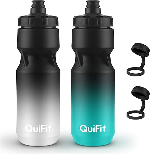 Miniatura 14 de QuiFit Botella de Agua para Bicicleta Paquete de 2, Botellas Exprimibles de 24oz Sin BPA, A Prueba de Fugas, Jarra Deportiva Reutilizable con Tapa